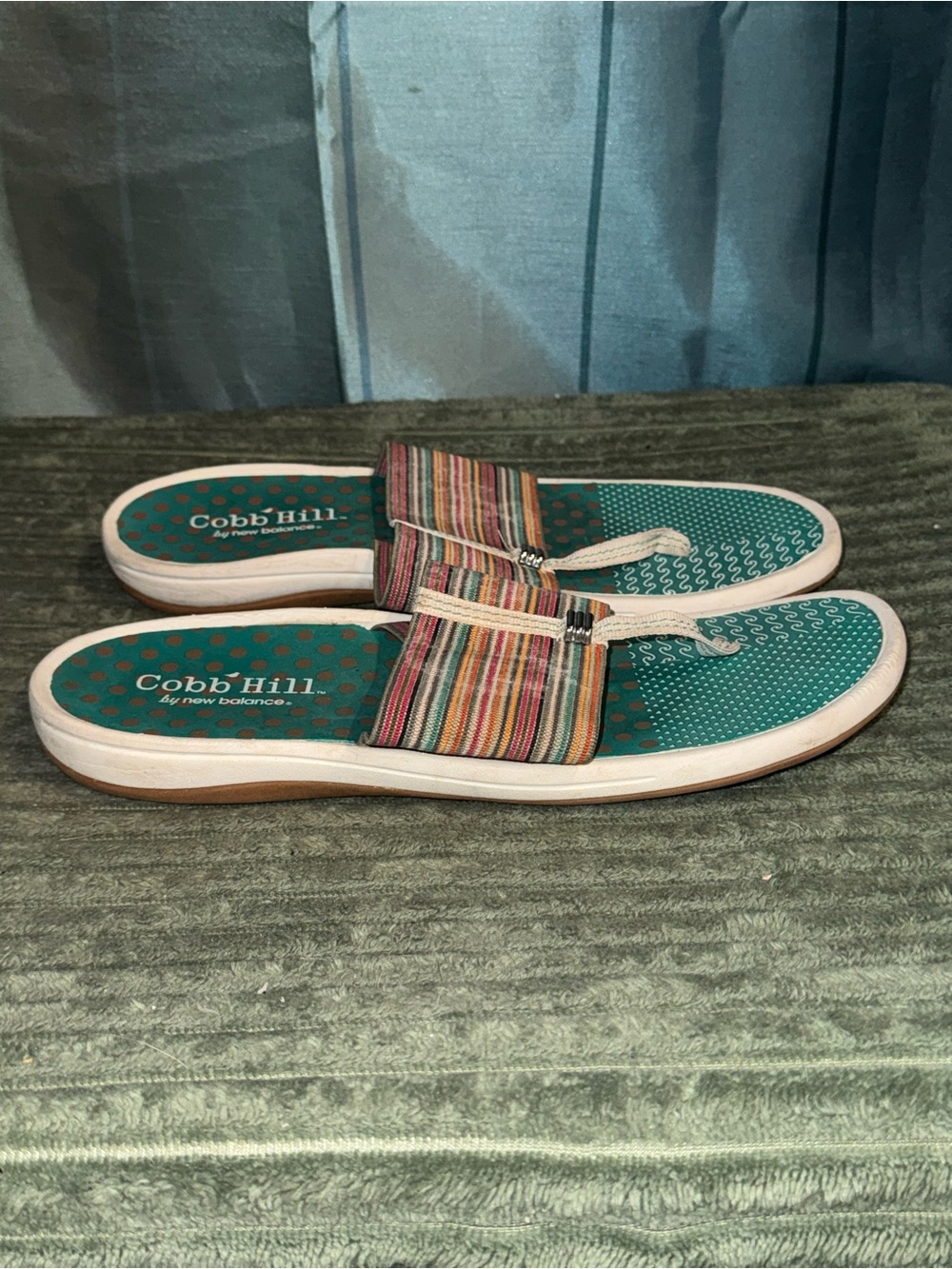 Cobb Hill by New Balance Teal Slide Sandals with Multicolor Striped Straps